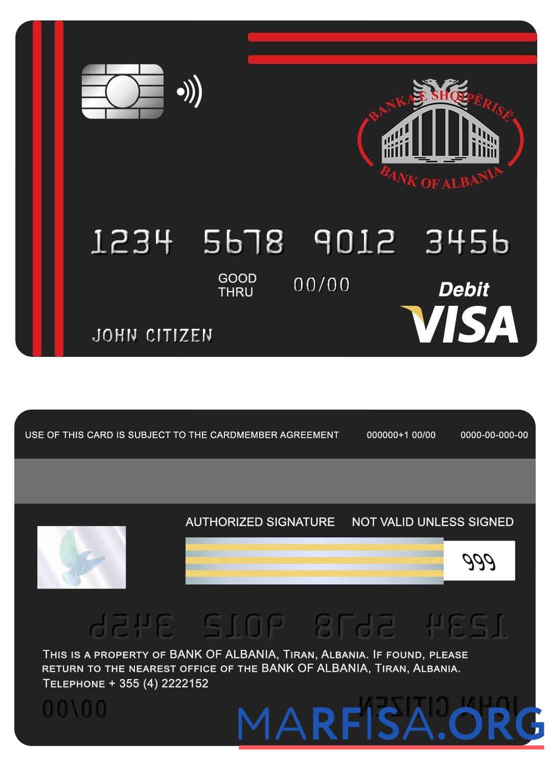 Realistic Albania Bank of Albania visa card example